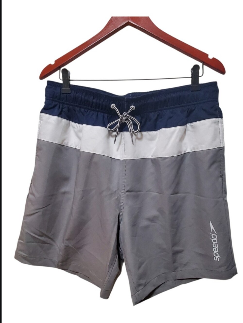 Swim Shorts Navy Blue, White & Gray Color Block  By Speedo Size Lg